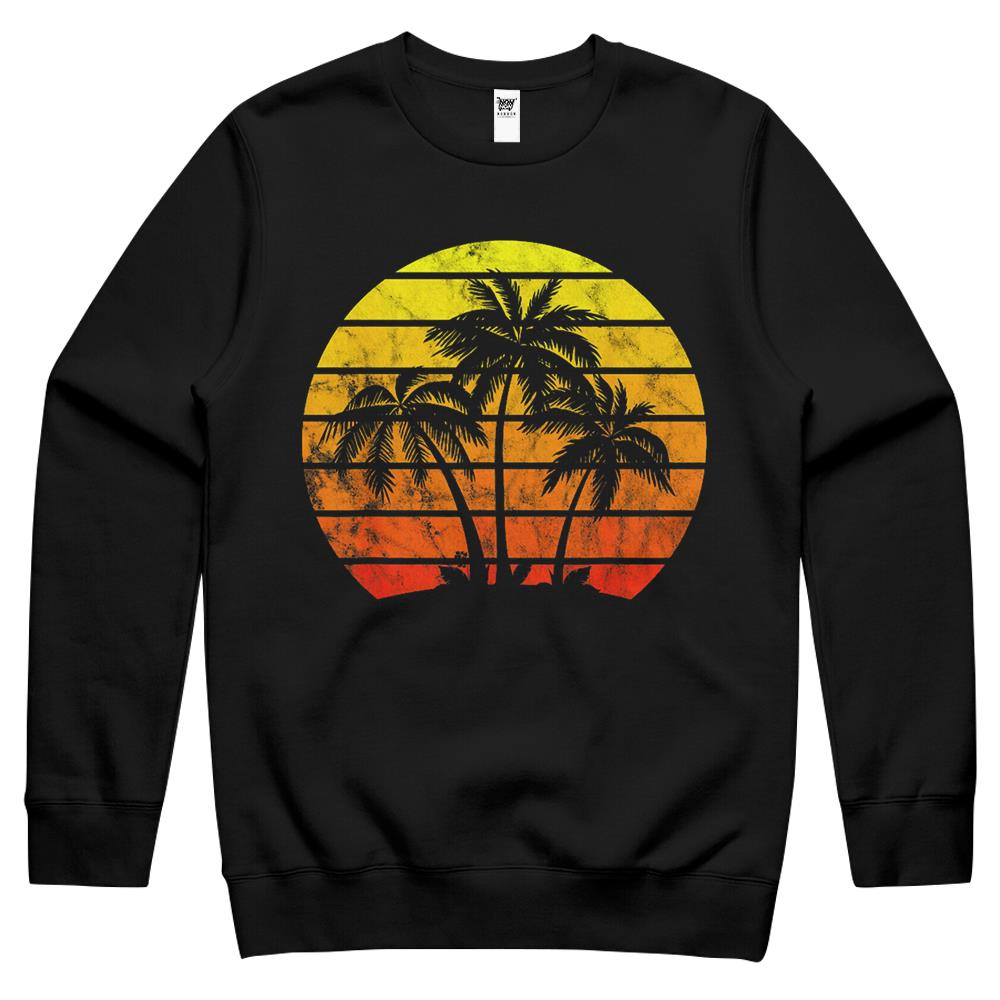 Retro Vintage Sunset Coco Palm Tree Shirts Tropical Beach Crewneck Sweatshirt