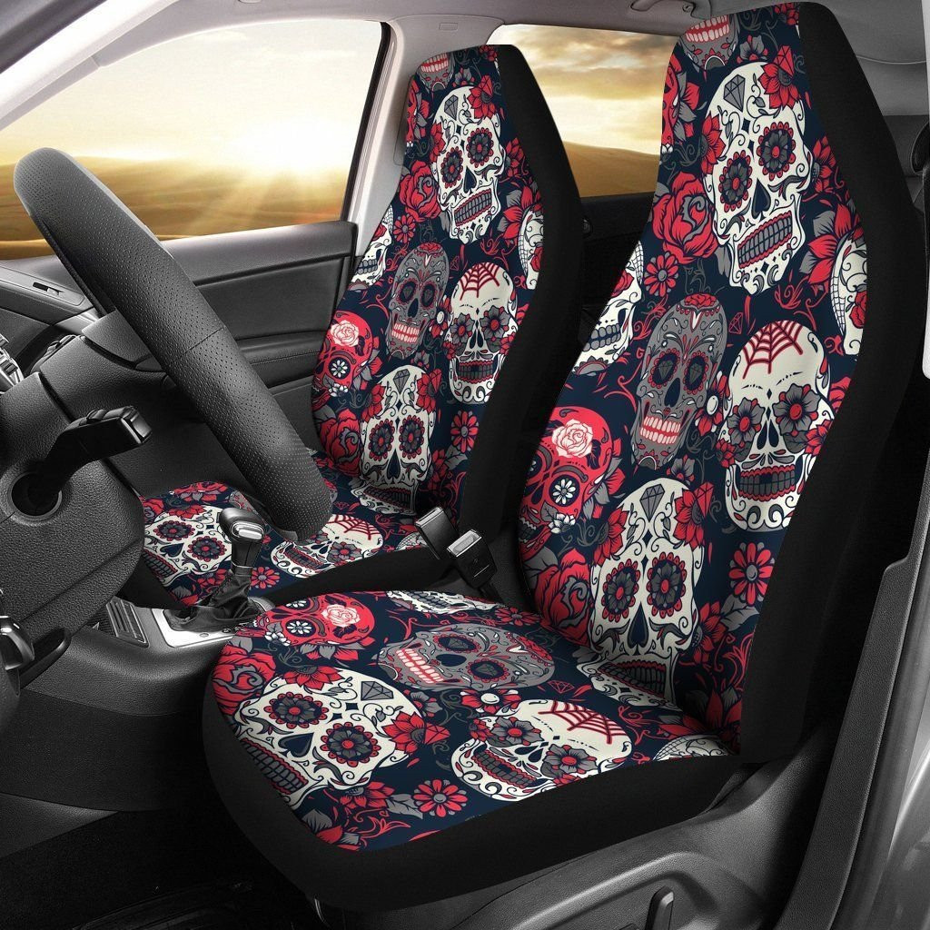 Sugar Skulls Roses Printed Car Seat Covers