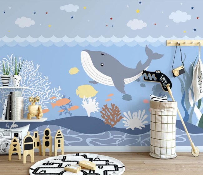 3D Cartoon Ocean Whale Coral Wall Mural Wallpaper Lqh 218