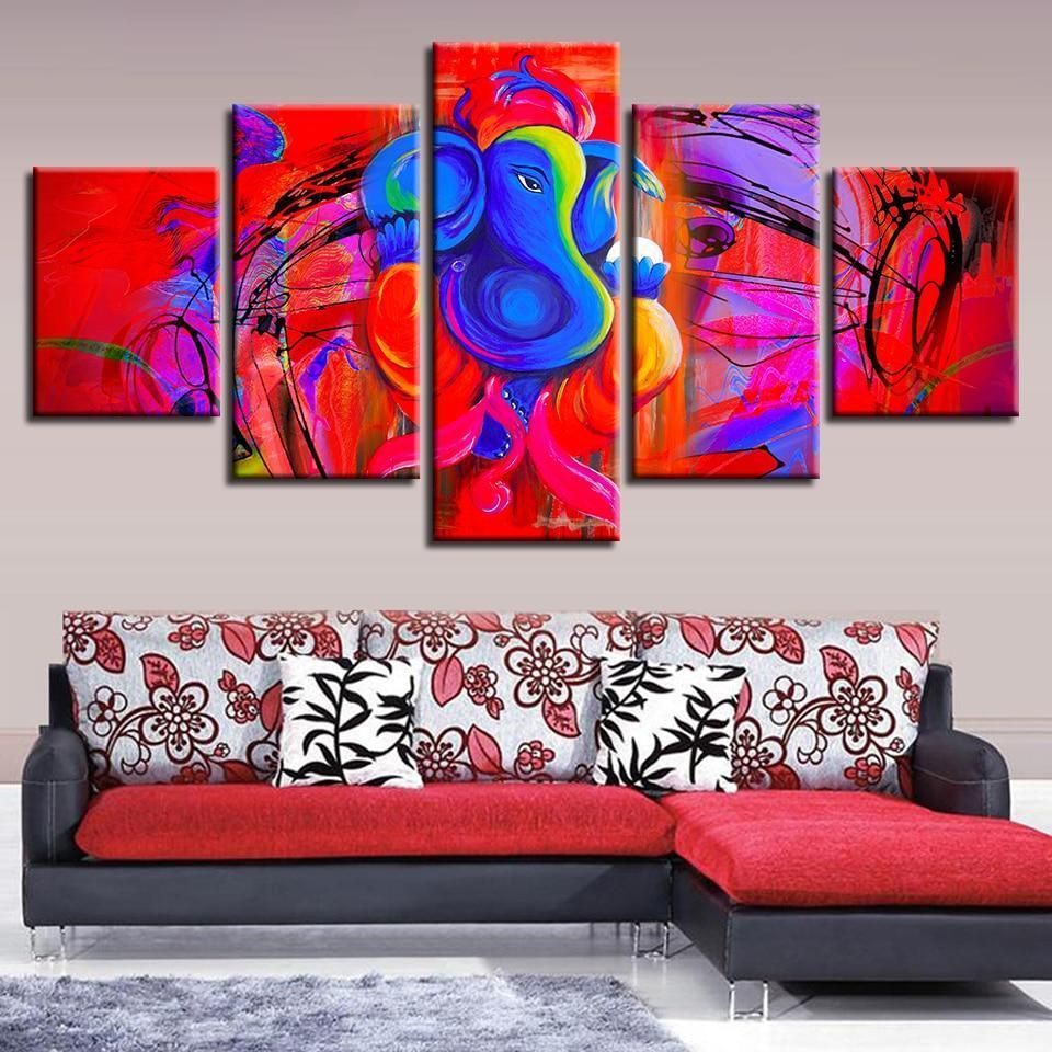 Ganesha Elephant God 1 Religion 5 Panel Canvas Art Wall Decor