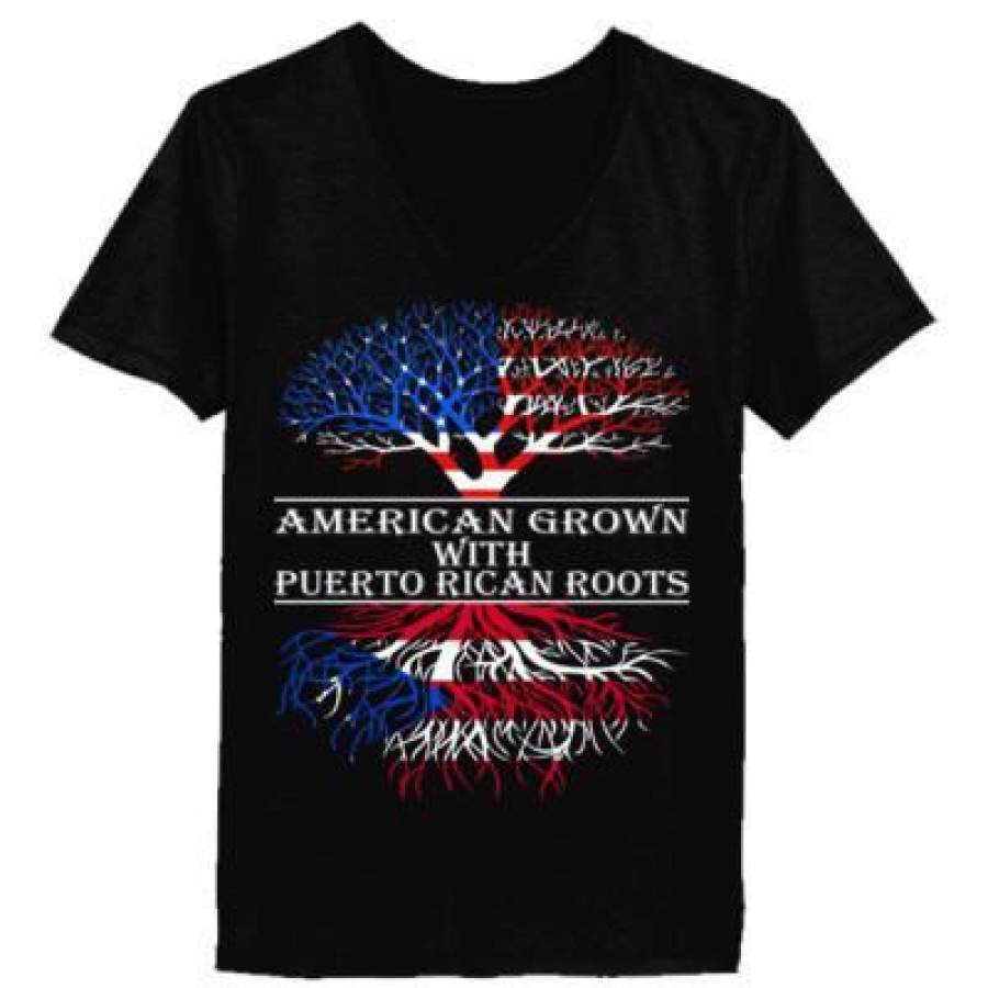 AGR American Grown With Puertorican Roots – Ladies’ V-Neck T-Shirt