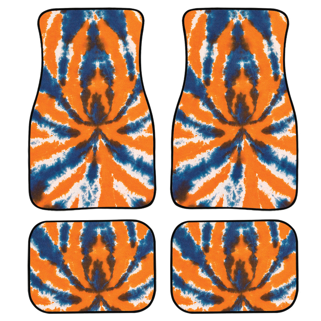 Blue And Orange Spider Tie Dye Print Front And Back Car Floor Mats, Front Car Mat