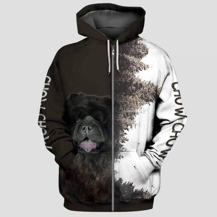 BLACK CHOW CHOW Forest 3D Zip Hoodie and Unisex Tee Full Printing