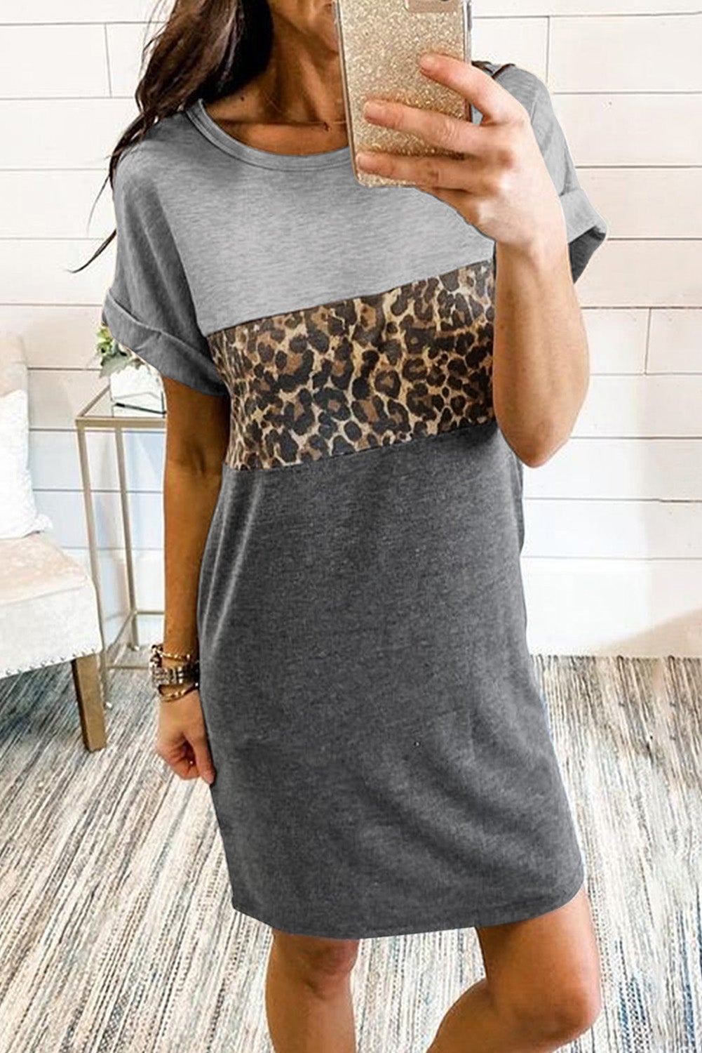 Azura Exchange Colorblock Leopard Insert T-Shirt Mini Dress