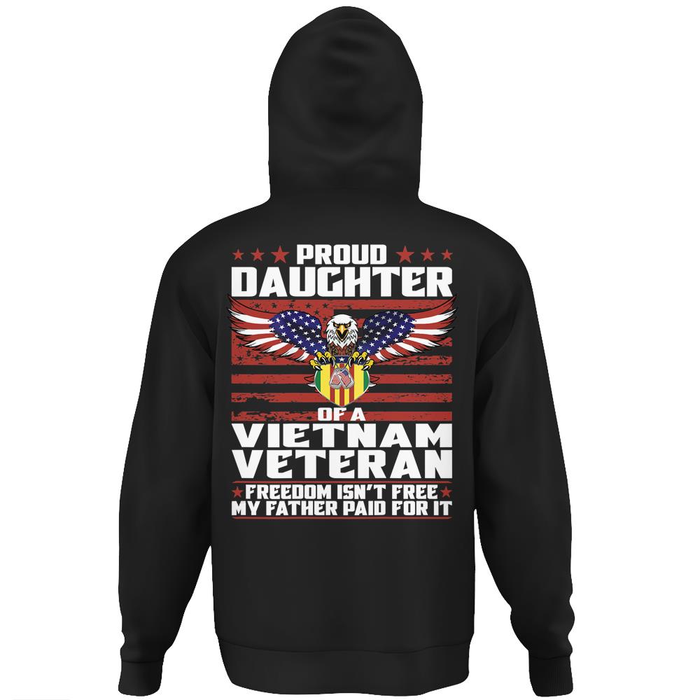 Proud Daughter Of A Vietnam Veteran Ribbon Patriotic Family Hoodie Print On Back