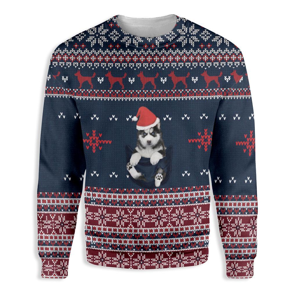 Siberian Husky In Pocket Ugly Christmas Sweater | Unisex | Full Size | Adult | Colorful | US3208