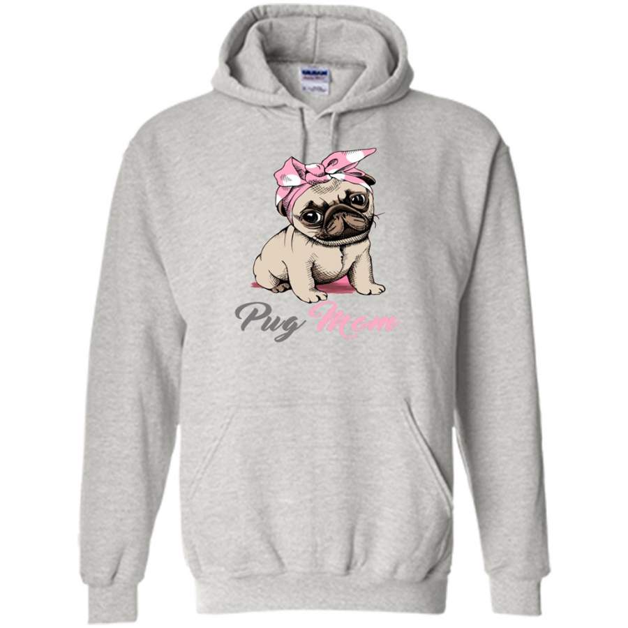 Mom Love Pink Bandana Puppy Pug in a Pink Headband – Gildan Heavy Blend Hoodie