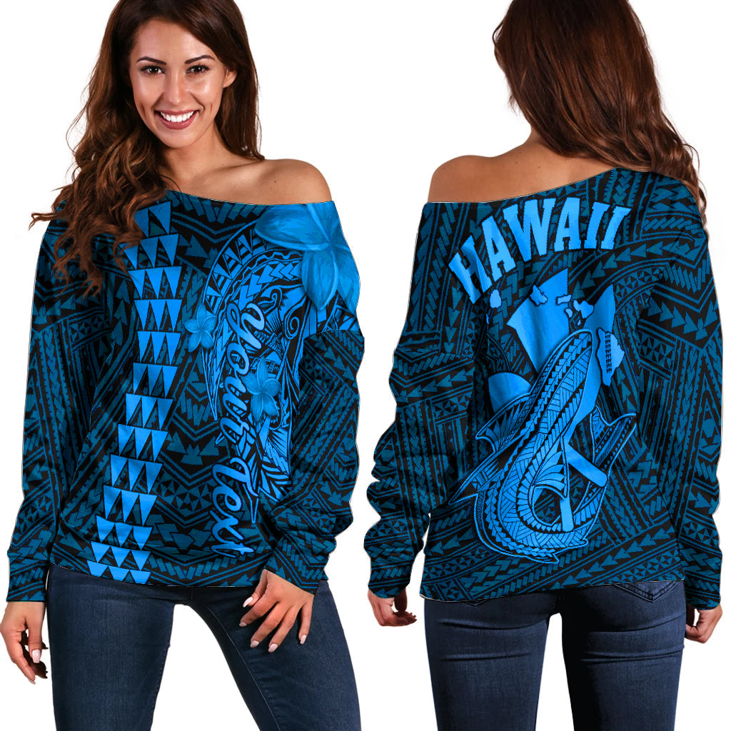 Custom Personalised Hawaii Off Shoulder Sweater Kakau Kanaka Maoli Combine Polynesian Shark Ver.03 Lt14