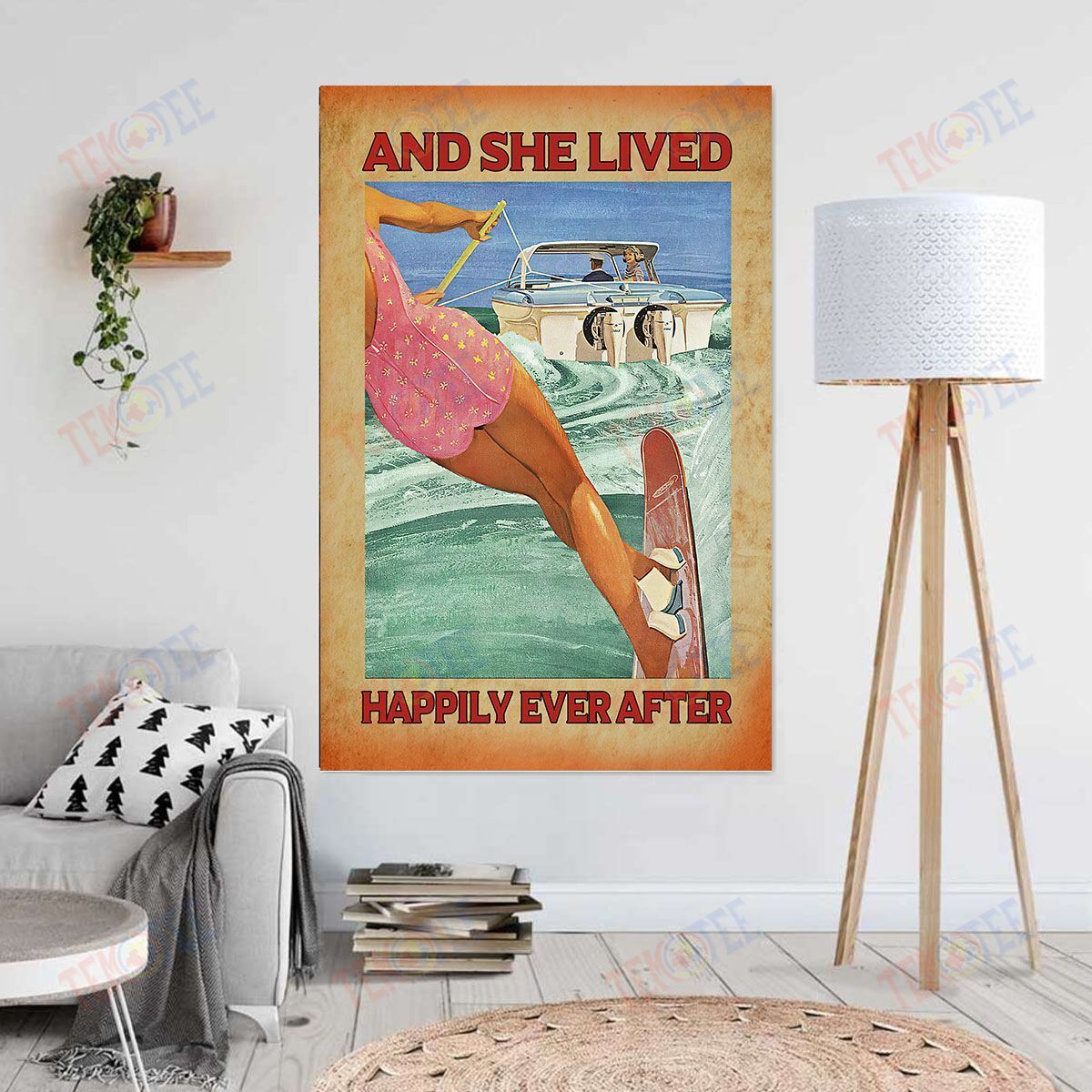 Canvas Art Prints Fan Of Skiing And She Lived Happily Ever After Vintage Wall Art Home Decor Canvas