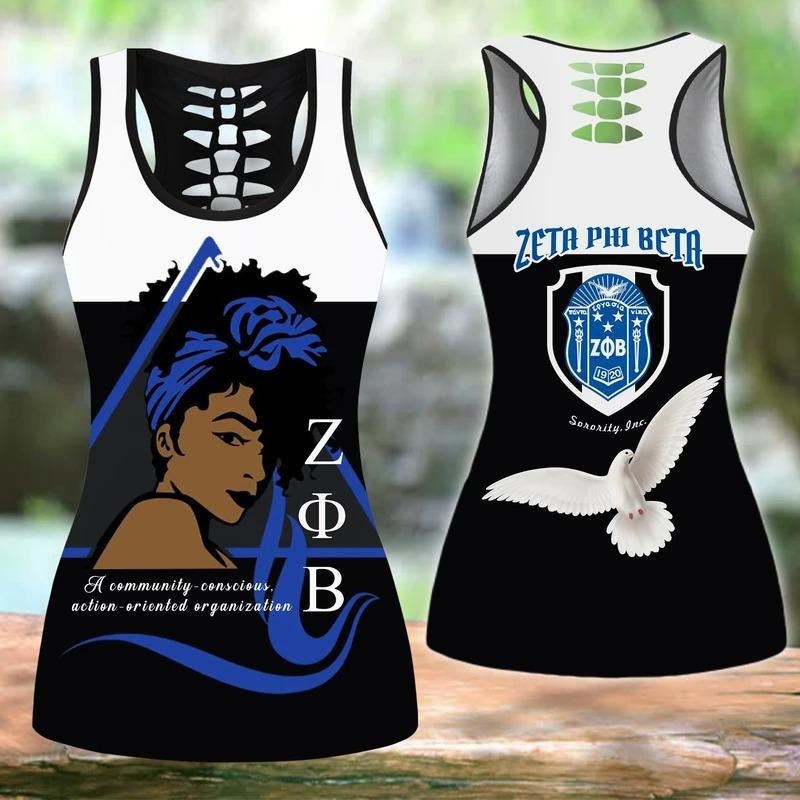 Black Woman And Dove Zeta Phi Beta Hollow Tank Top