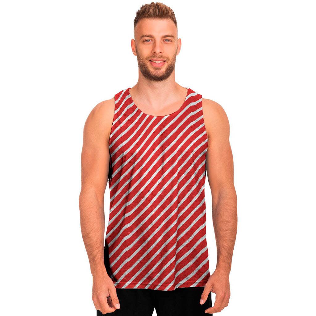 Red And White Candy Cane Pattern Print Men’S Tank Top