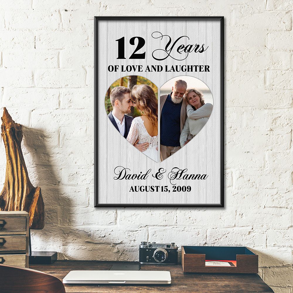 Personalized Names & Date 12Th Wedding Anniversary Gifts Poster For Couple, Husband & Wife, Her, Him