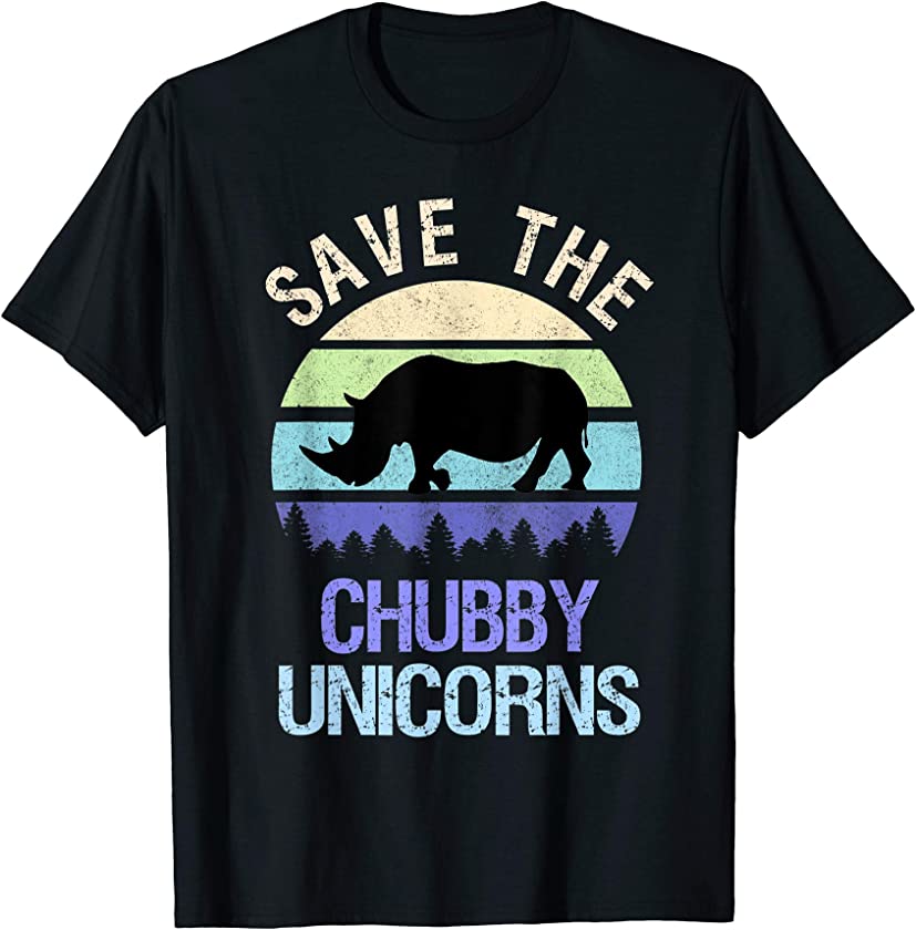 Vintage Sunset Save The Chubby Unicorns Fat Rhino Gift T-Shirt