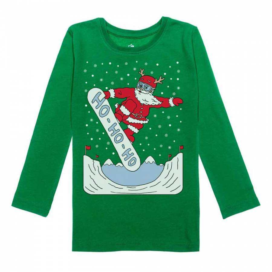 Ugly Christmas Santa On Snowboard Toddler Girls Fitted Long Sleeve T-Shirt