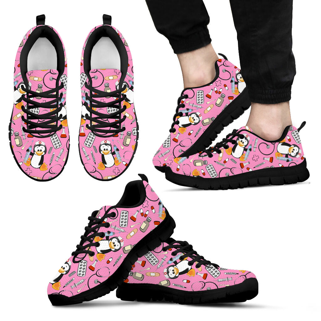 Penguin Nurse Pink Pattern Shoes Fashion Sneaker Comfortable Walking Running Lightweight Casual Shoes