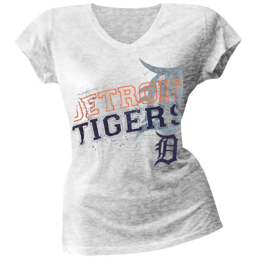 Detroit Tigers – Splatter Logo Juniors Burnout T-Shirt