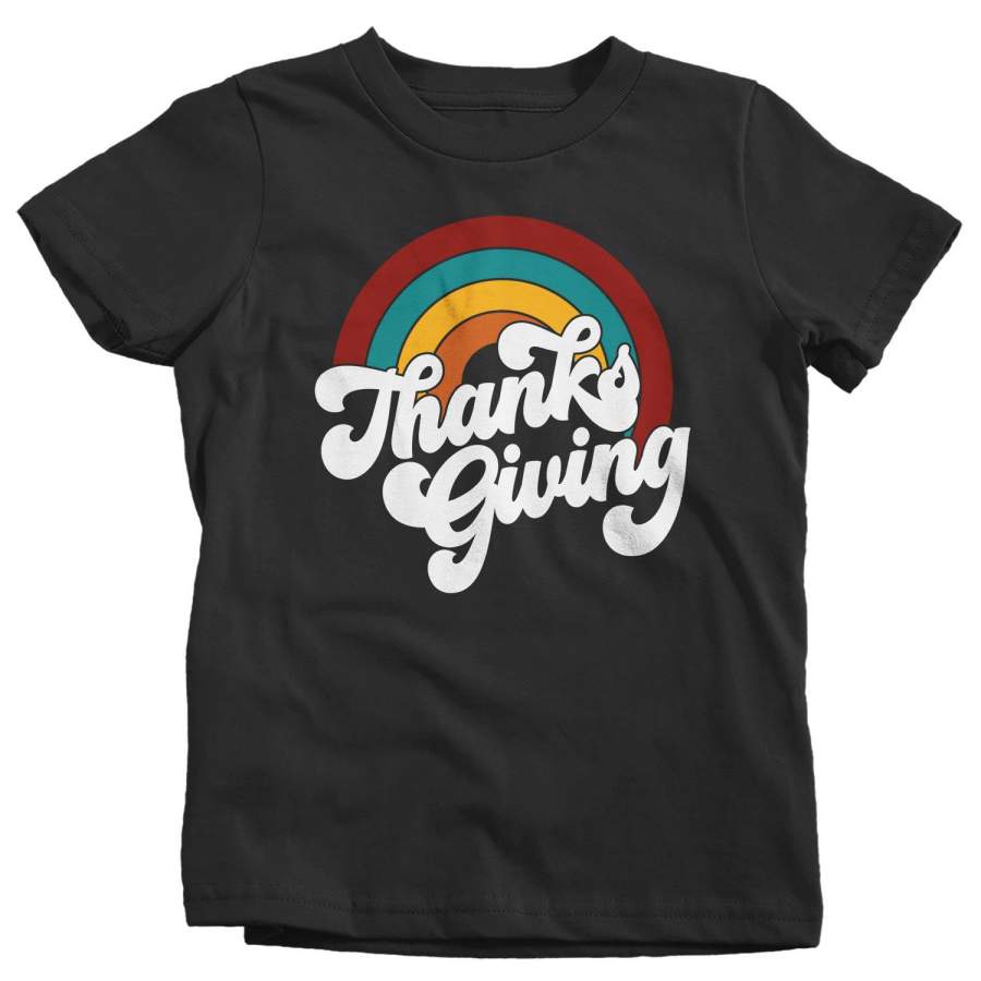 Kids Retro Thanksgiving T Shirt Rainbow Shirt Vintage Turkey Day Tee Retro Tshirt Vintage Thanksgiving T-Shirt Thanks Giving