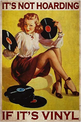 Vintage Girl Love Vinyl Music – It’S Not Hoarding If It’S Vinyl Poster Art Print      Home Decor Gift For Men Women Family Friend On Birthday Xmas