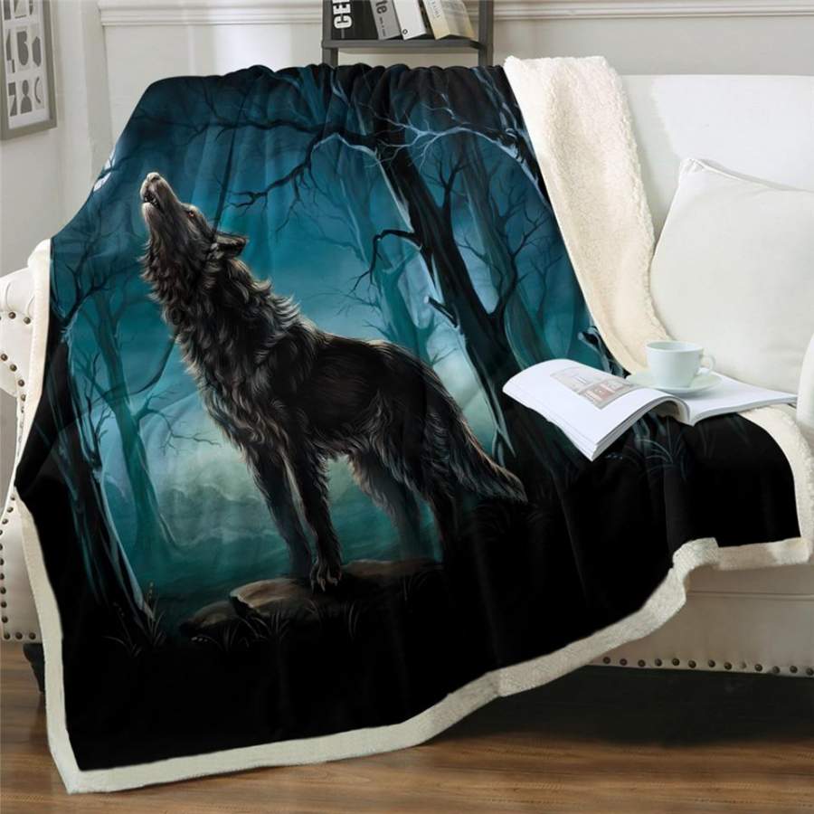 Howling At The Forest Wolf Sherpa Blanket