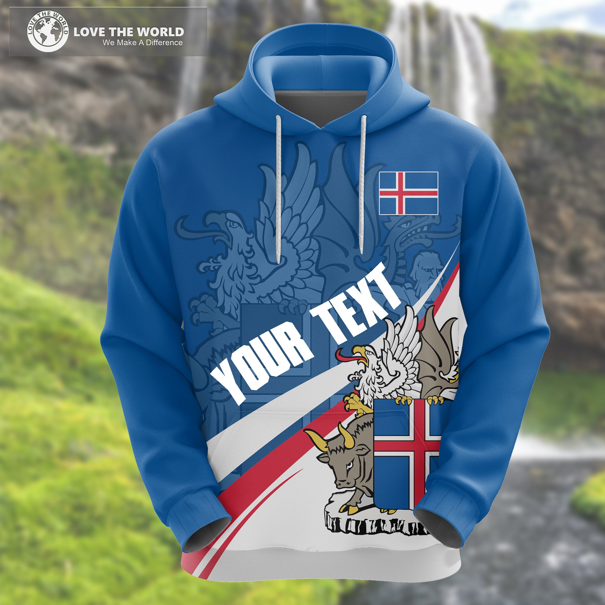 (Custom) Iceland Hoodie Flag Coat Of Arms Wavy Lines A10