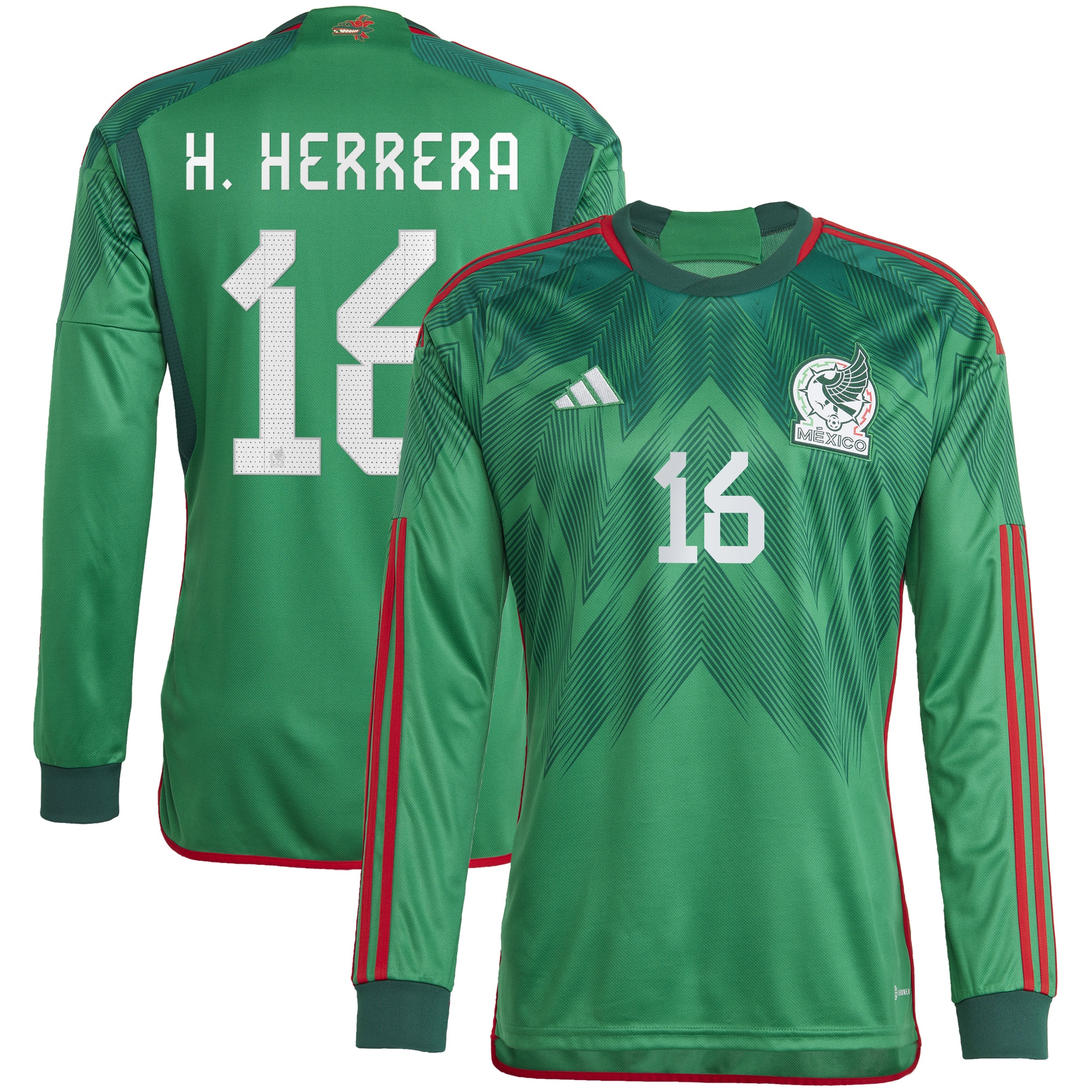 Héctor Herrera Mexico National Team 2022/23 Home Replica Long Sleeve Jersey – Green