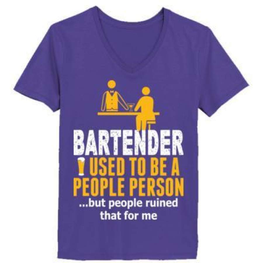 AGR Bartender I Used To Be People Person But People Ruined That For Me – Ladies’ V-Neck T-Shirt