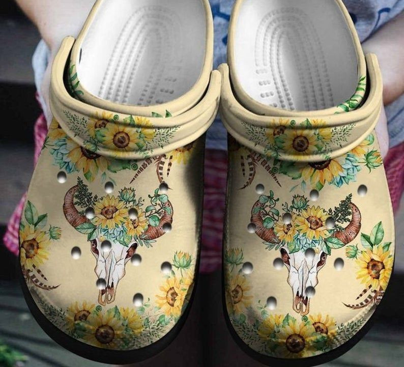 Deer Skull Sunflowers Art Women Shoes Cute Shoes Rubber clog Shoes Comfy Footwear