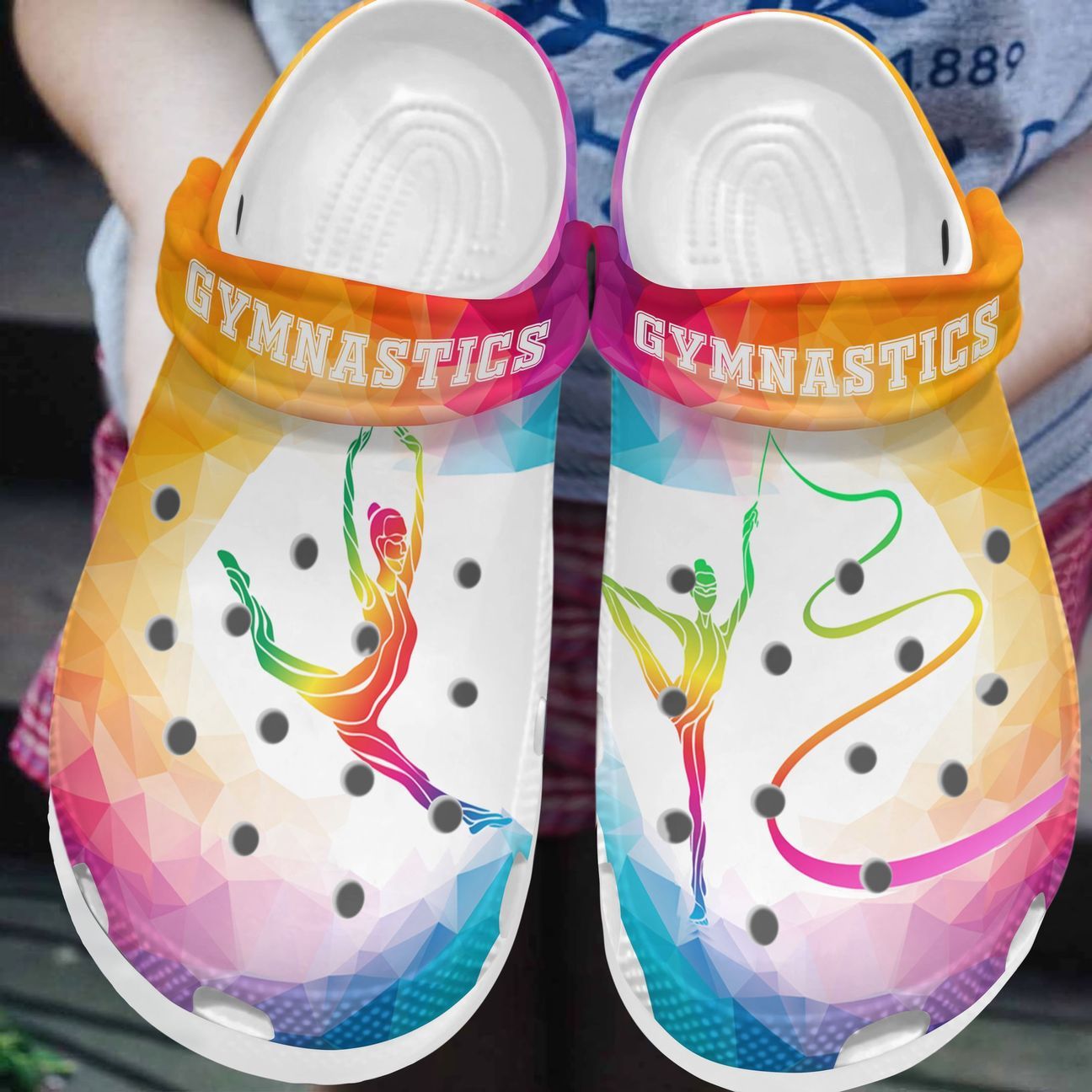 Gymnastics Personalized Clog, Custom Name, Text, Color, Number Fashion Style For Women, Men, Kid, Print 3D Abstract Colorful Triangle