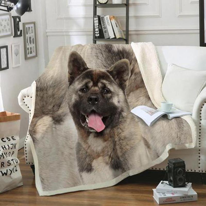 Akita Dog Portrait Fur Printed Blanket