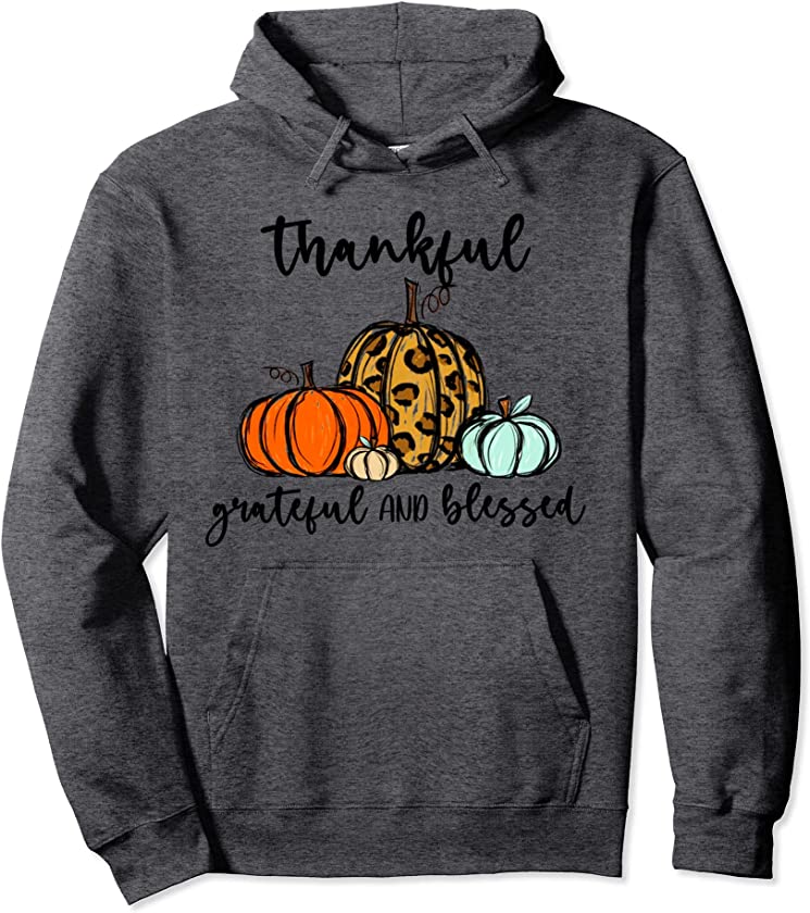 Womens Thankful Grateful Blessed Leopard Plaid Thanksgiving Pullover Hoodie