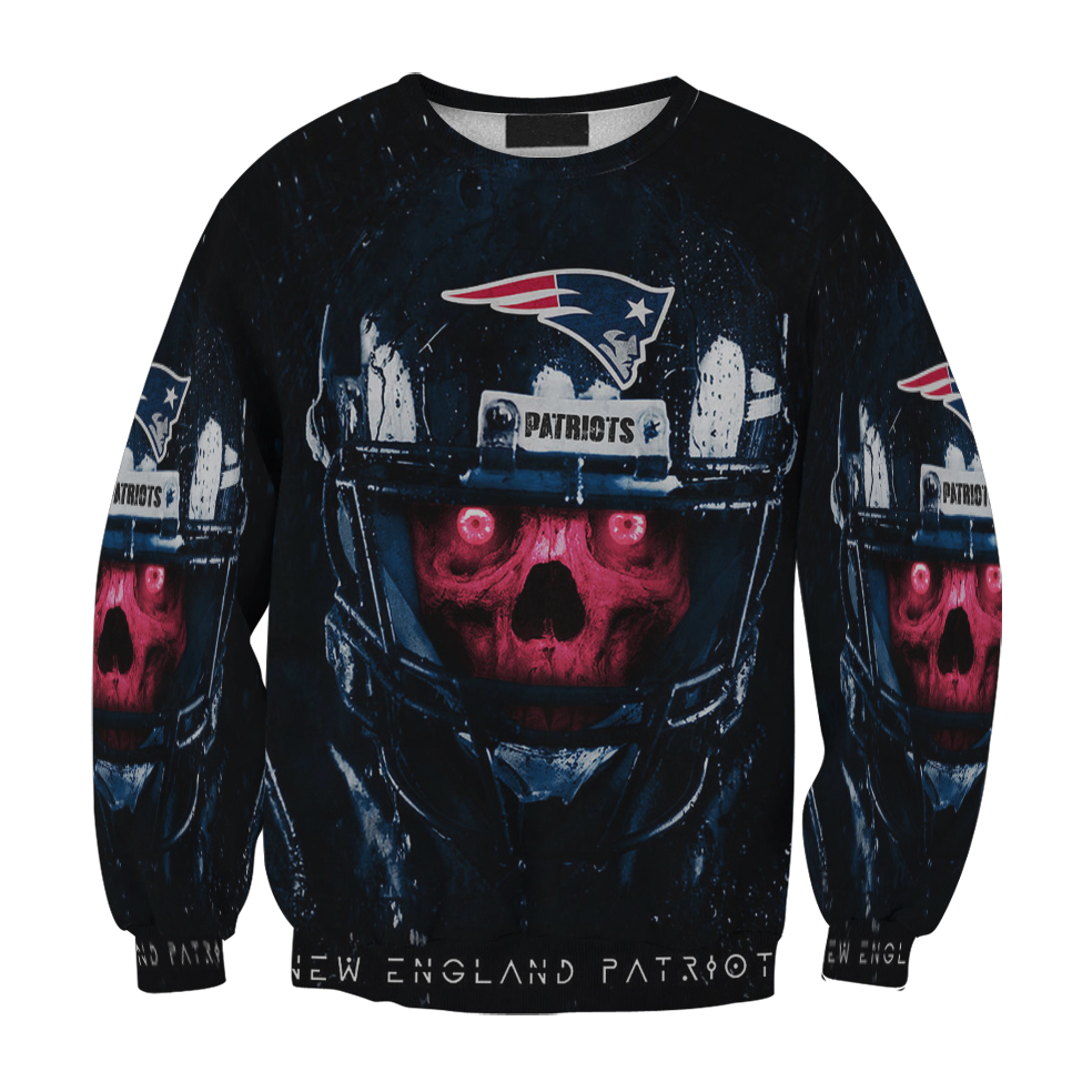 New England Patriots Skull Wearing Helmet Gift For Fan 3D Full Printing Sweatshirt