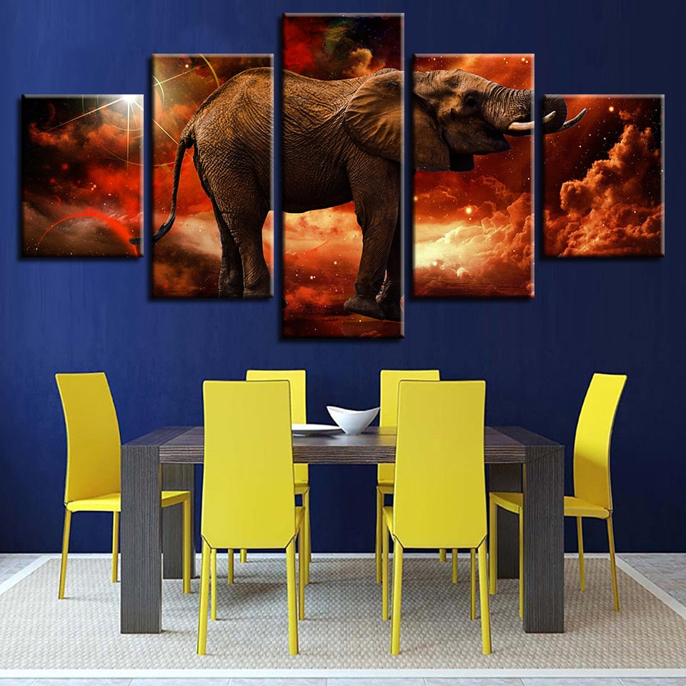 Fiery Elephant 5 Piece Hd Multi Panel Canvas Wall Art Frame