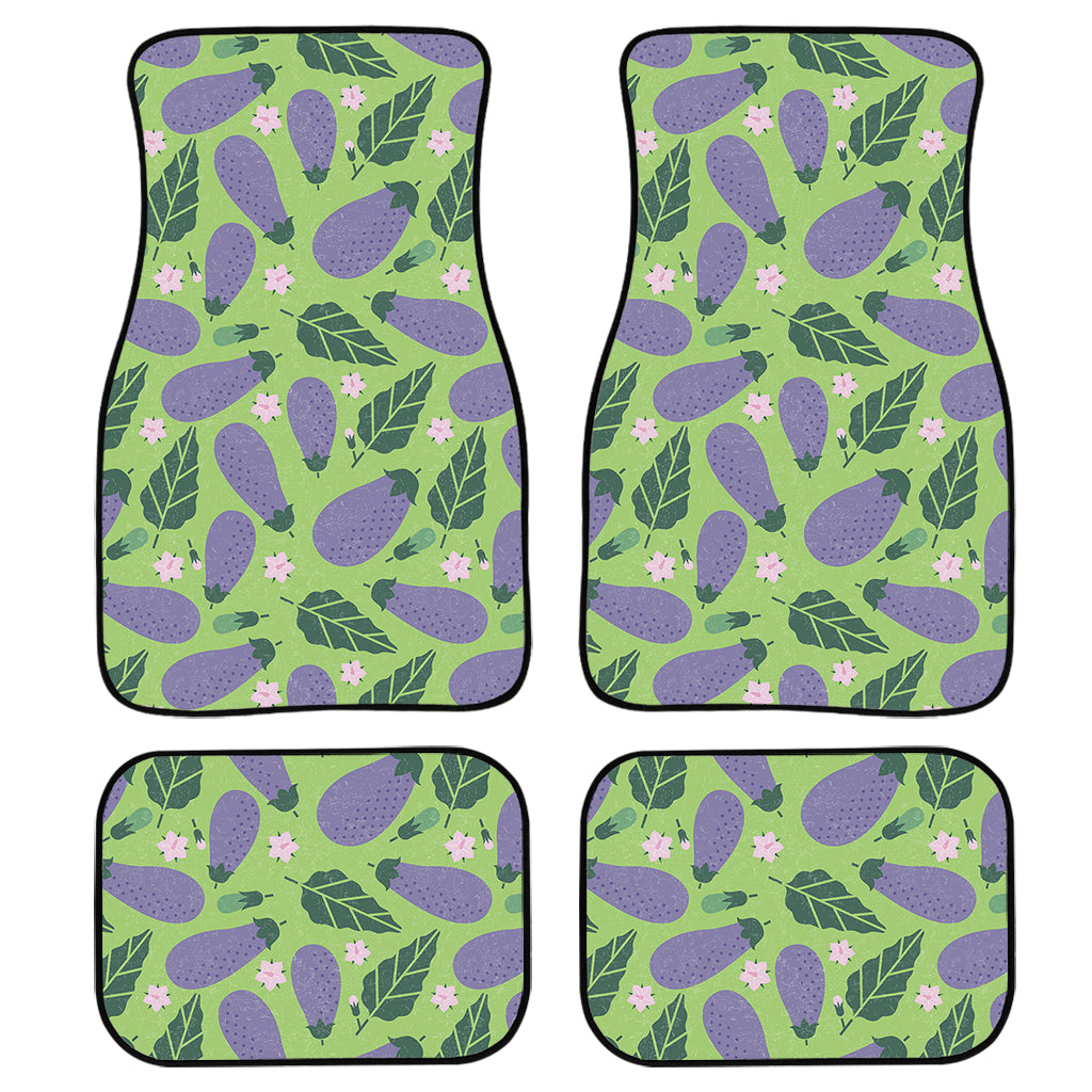 Eggplant With Leaves And Flowers Print Front And Back Car Floor Mats, Front Car Mat