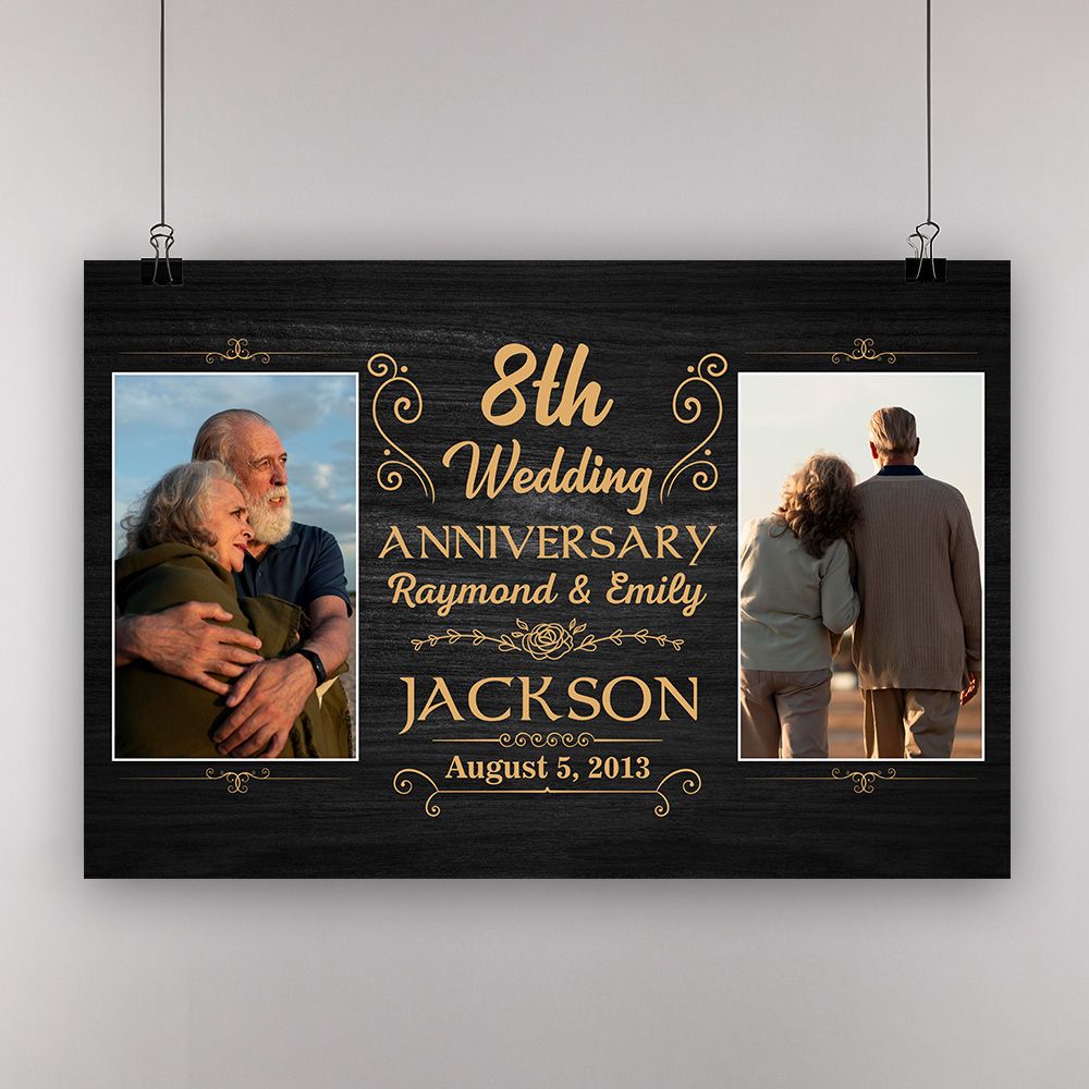 Personalized Photo, Names & Date 8Th Wedding Anniversary Gifts Poster For Couple, Husband, Him , Wife, Her