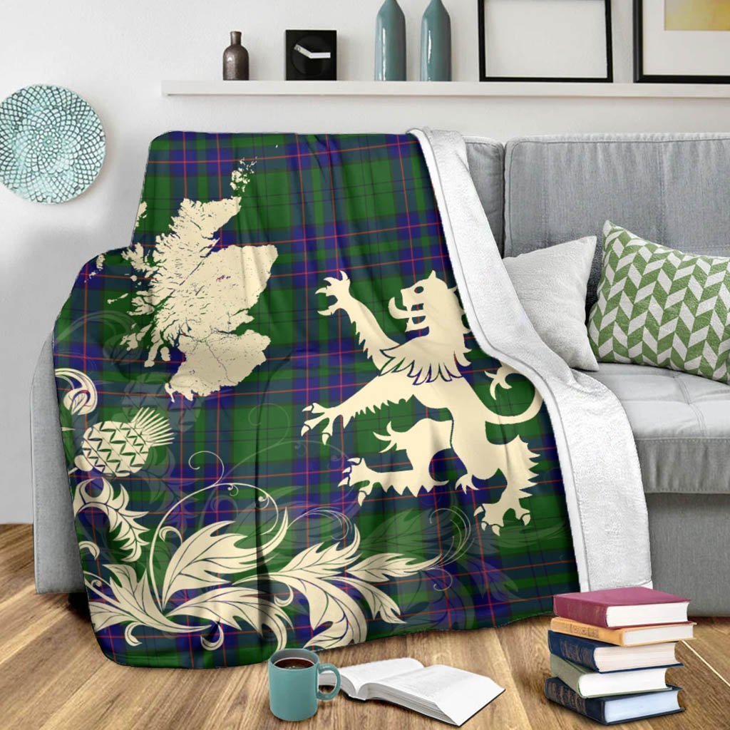 Tartan Blanket Lockhart Modern Tartan Scotland Lion Thistle Map Plaid Blanket