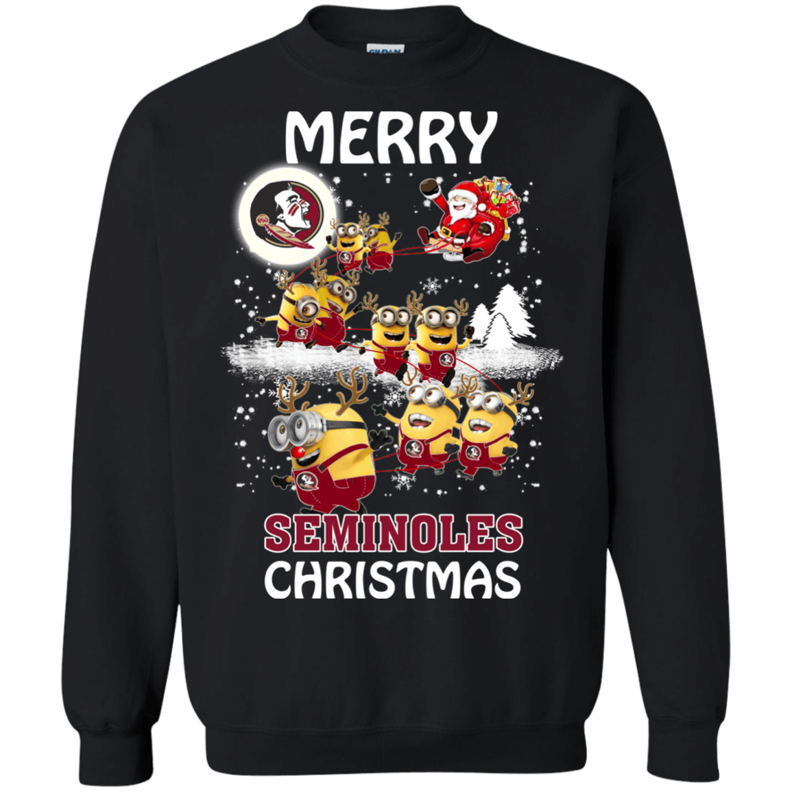 Fabulous Florida State Seminoles Minion Ugly Christmas Sweater 2023S Santa Claus With Sleigh Hoodies Sweatshirts