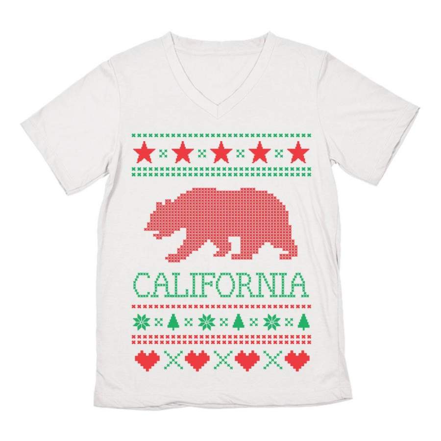 California Republic Bear Ugly Christmas Sweater V-Neck T-Shirt