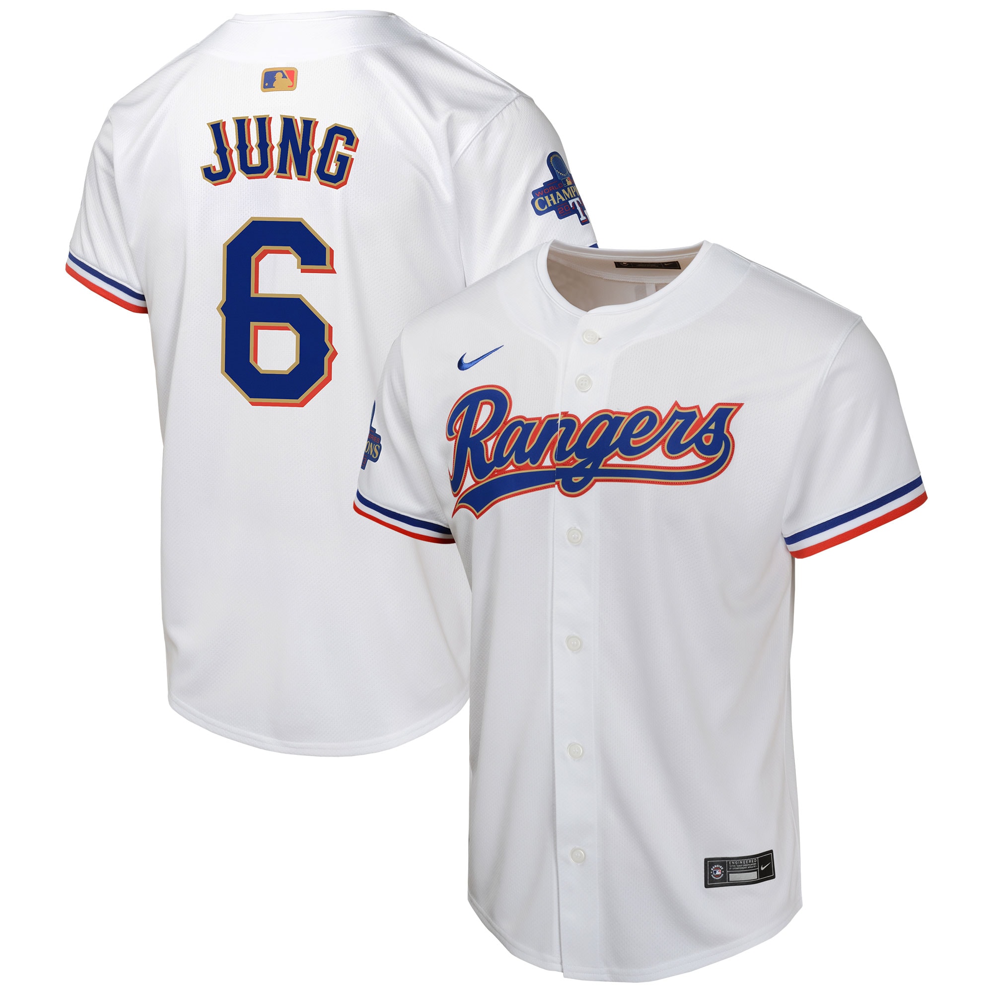 Josh Jung Texas Rangers Youth 2024 Gold Collection Limited Player Jersey  White