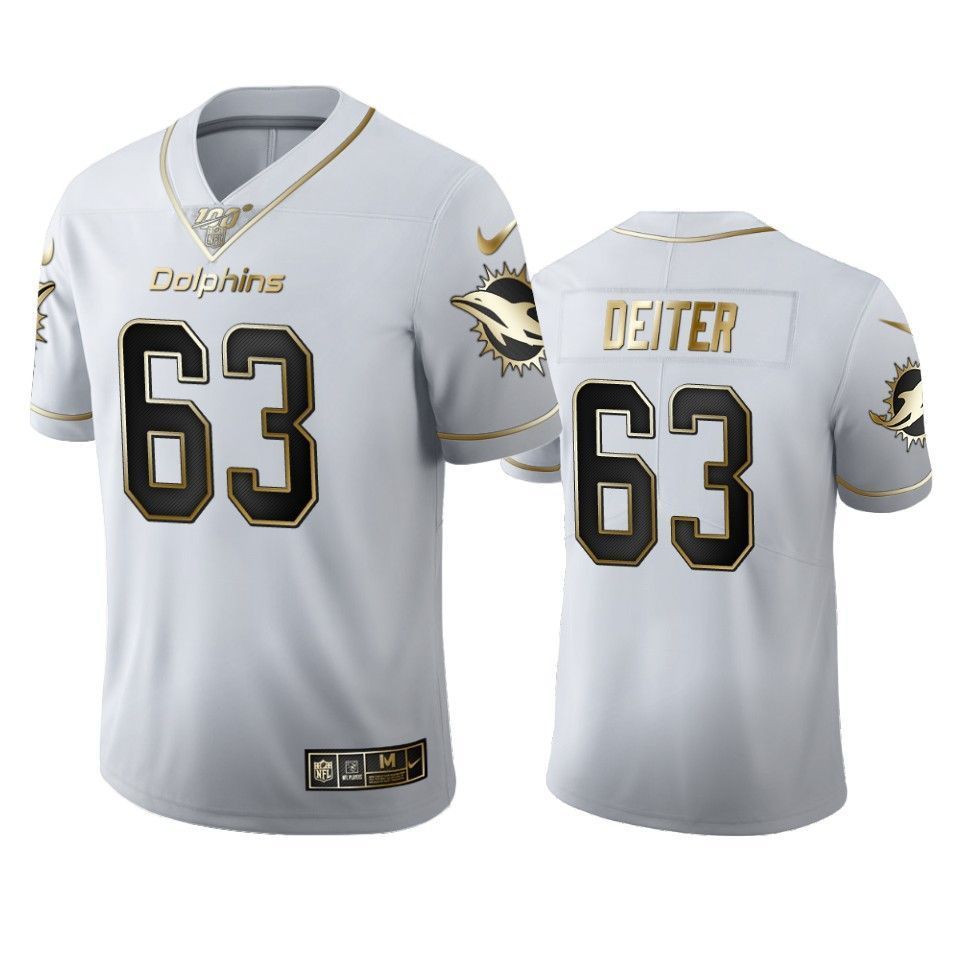 Dolphins Michael Deiter White 100Th Season Golden Edition Mens Jersey