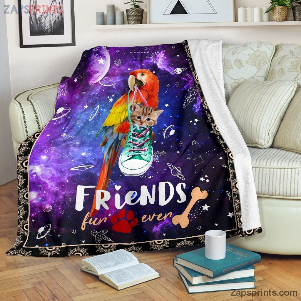 Parrot And Cat Friends Fun Ever Blanket – Cool Gift Ideas