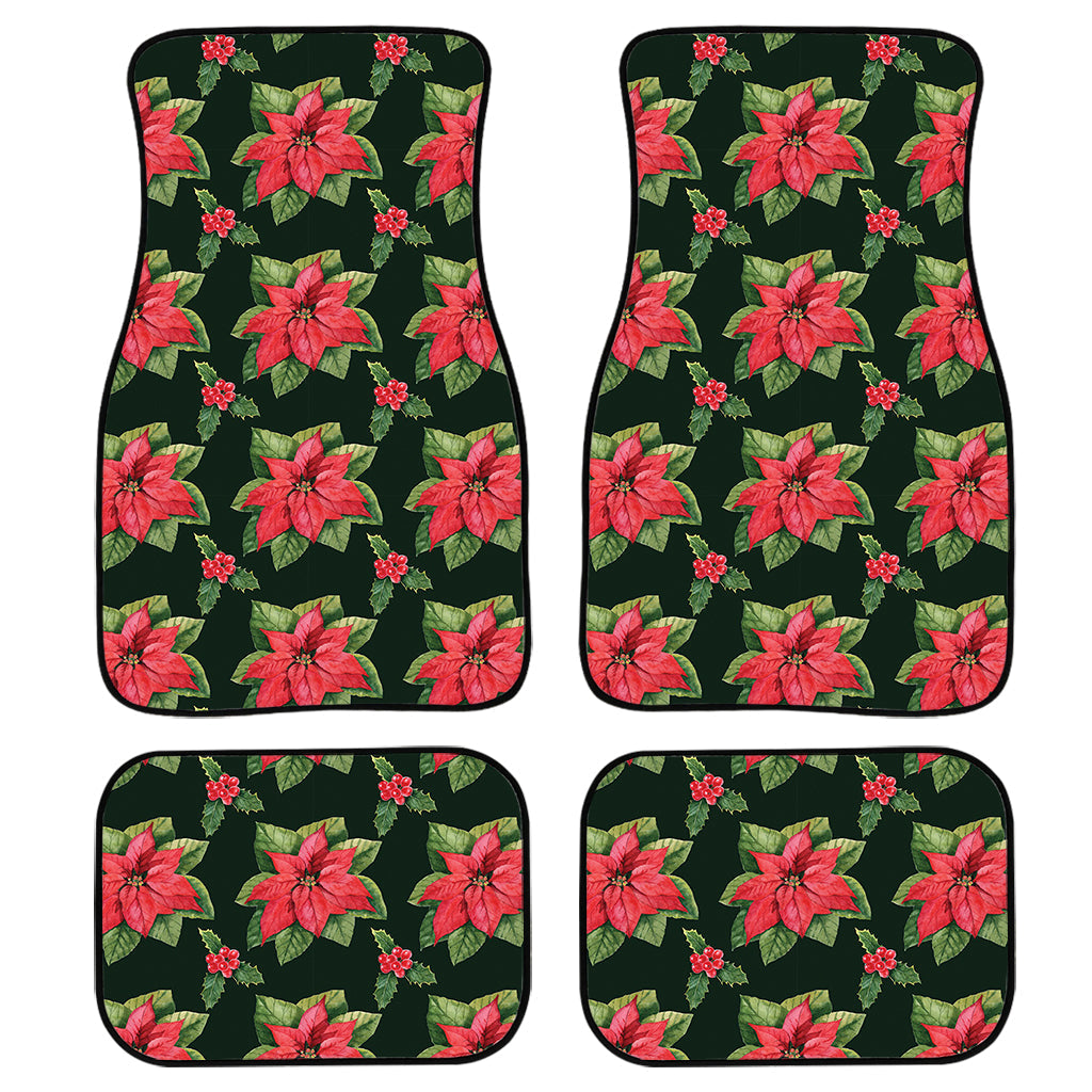 Watercolor Christmas Poinsettia Print Front And Back Car Floor Mats, Front Car Mat