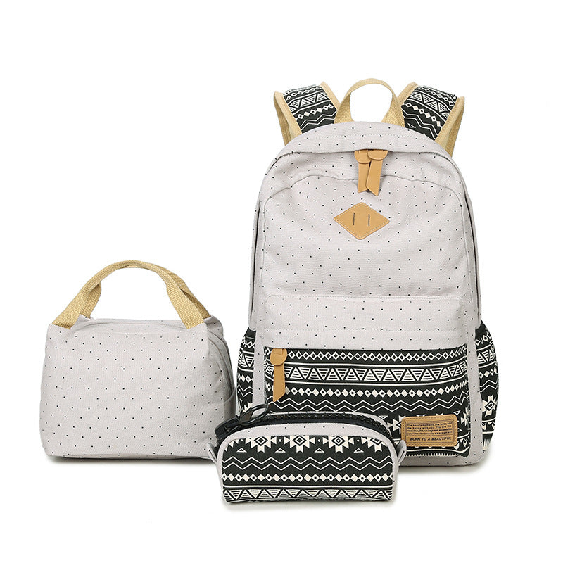 Winner Brand Geometric Set Lunch Bagpack Women School Backpack For Teenagers Girls Dot Canvas