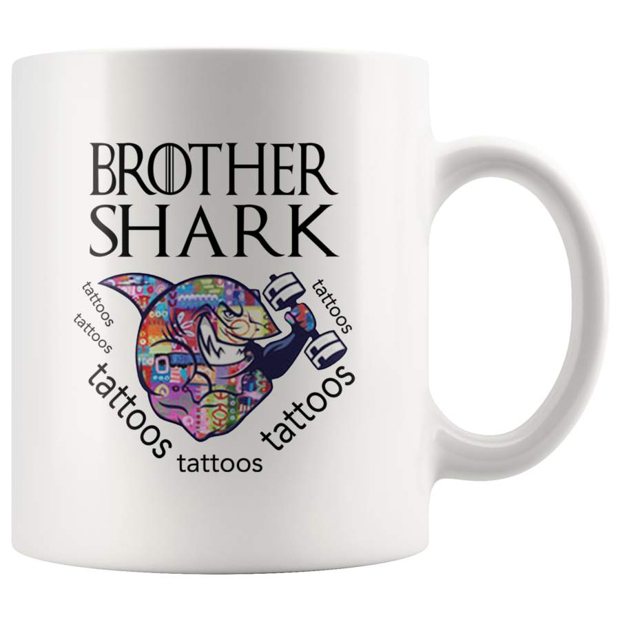 Brother shark tattoos white coffee mug