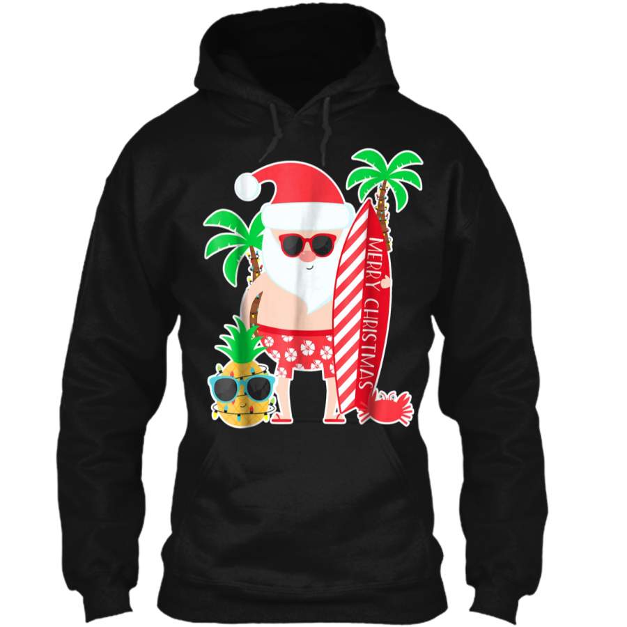Santa Surfing Hawaiian Gift  for Christmas Family Trip Pullover Hoodie 8 oz