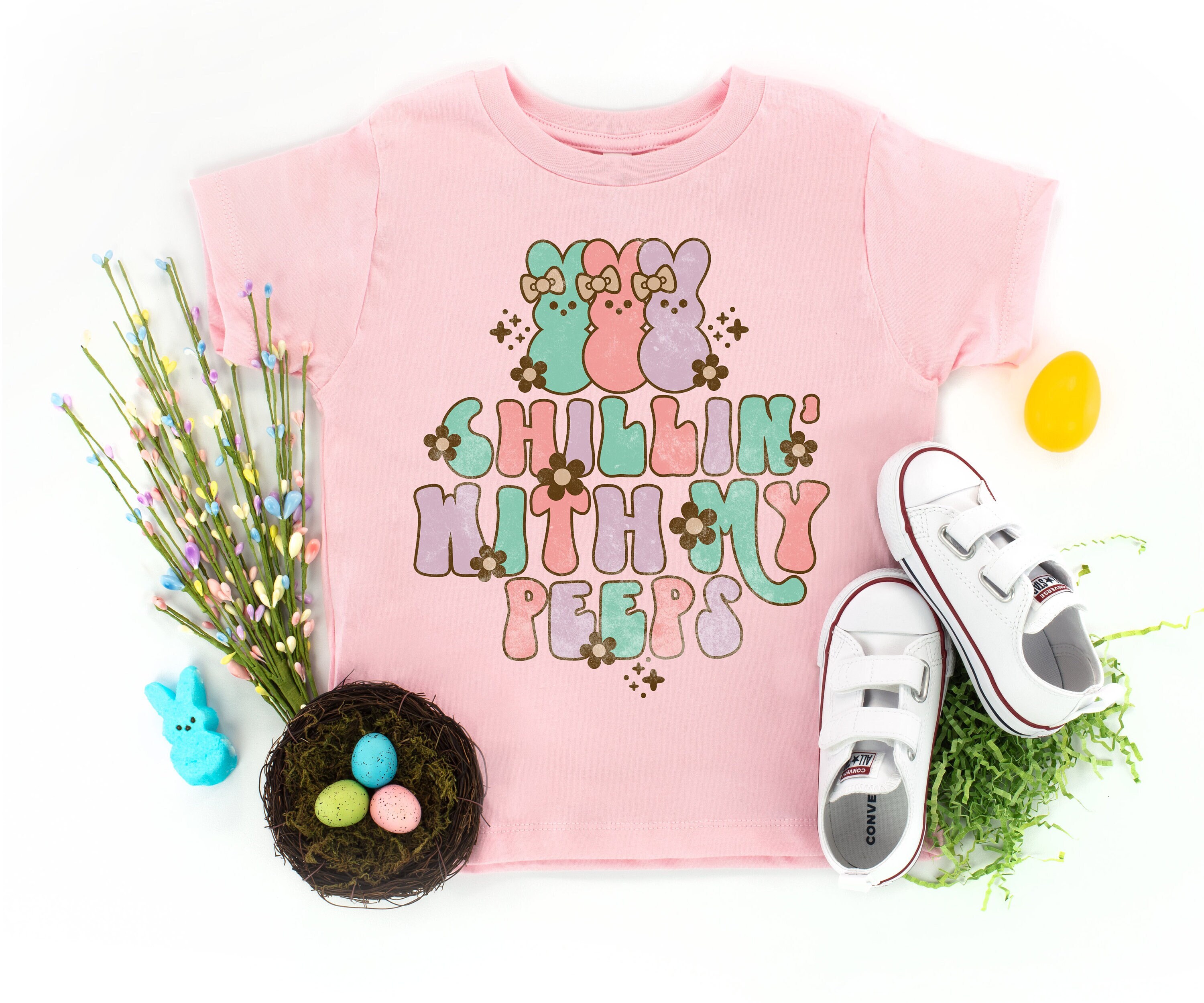 Chillin With My Peeps Tee – Easter Toddler Shirt – Easter Kids Shirt – Easter Bunny Shirt – Cute Easter Tee – Girls Easter Outfit – School