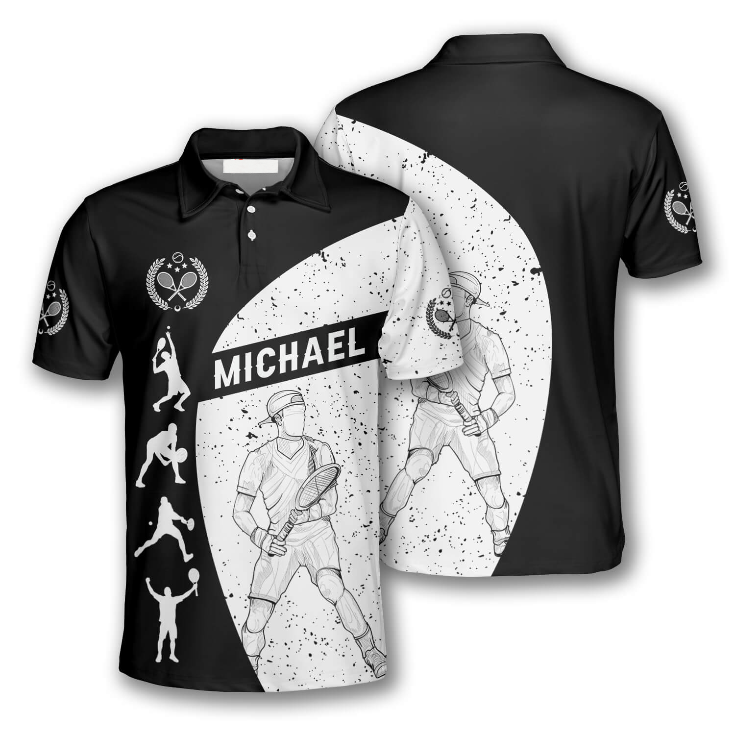 Tennis Silhouettes Black White Version Custom Tennis Shirts For Men