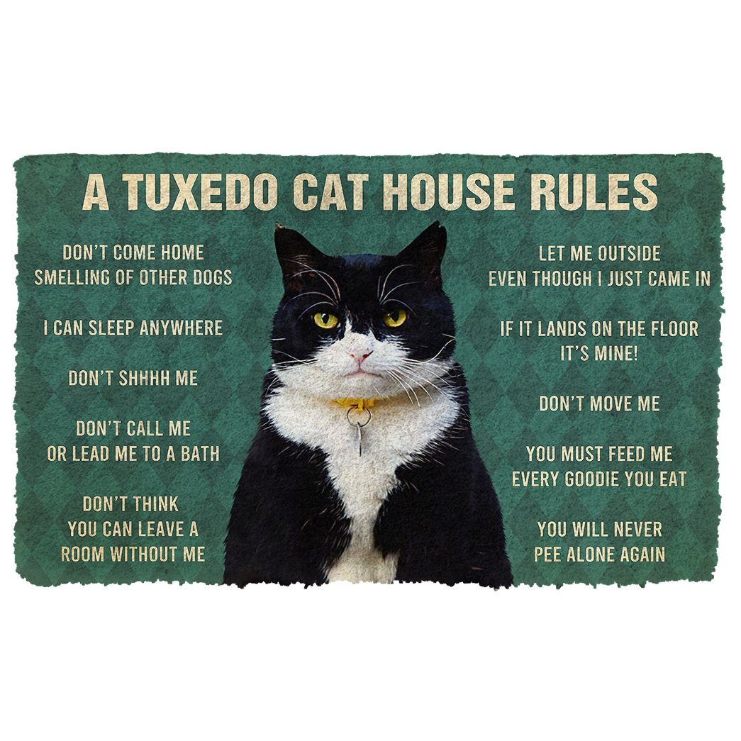 Gearhumans  Gearhuman 3D House Rules Tuxedo Cat Doormat