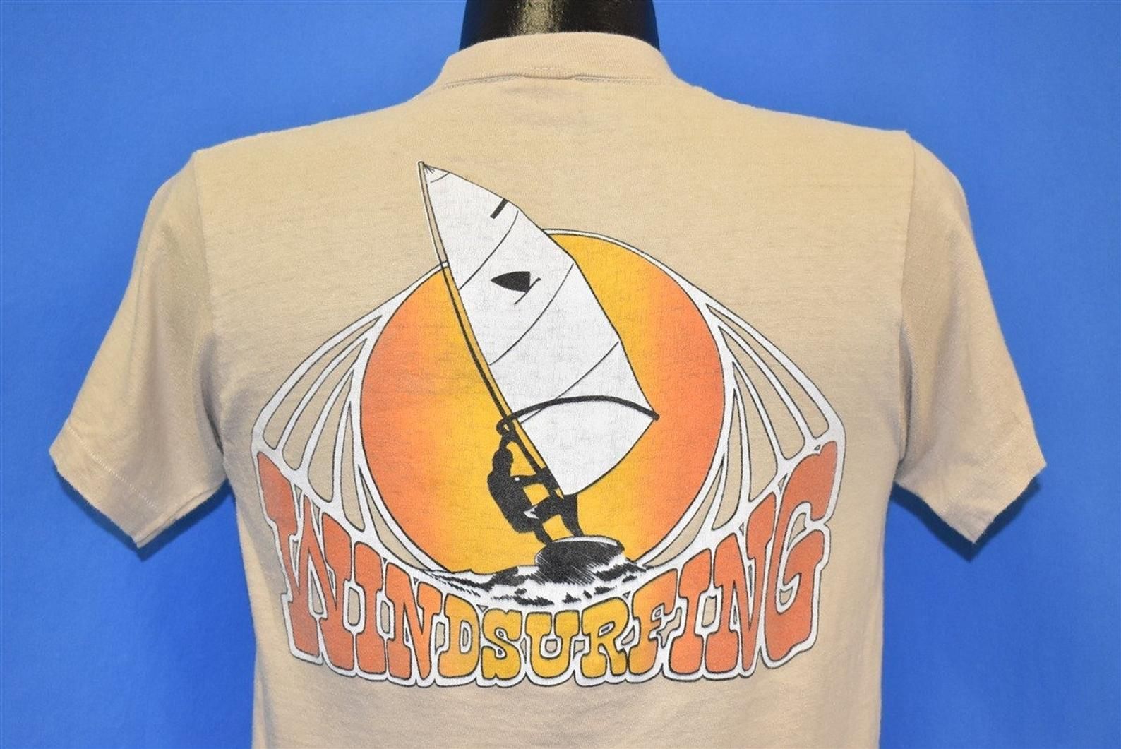 70S Wind Surfing Sunset Beach Pocket T-Shirt
