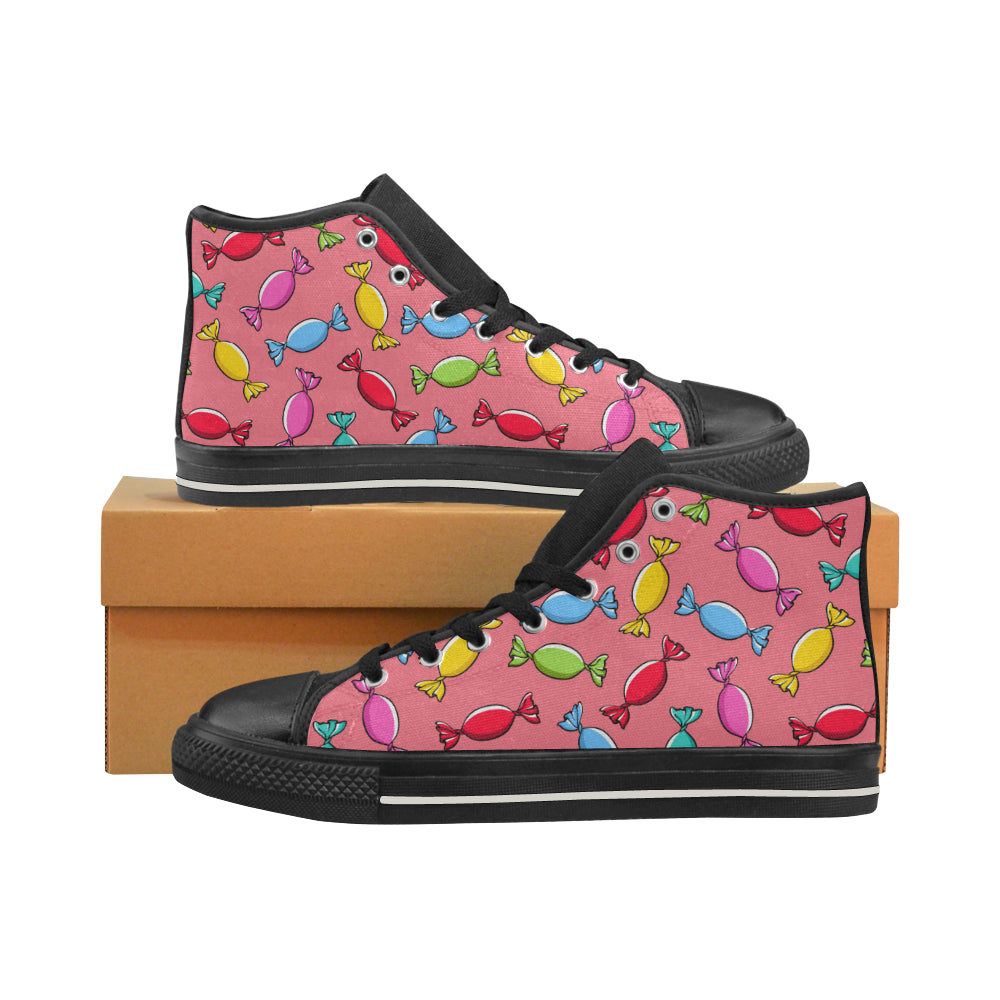 Colorful Wrapped Candy Pattern Women’S High Top Canvas Shoes Black Gift For Men Women