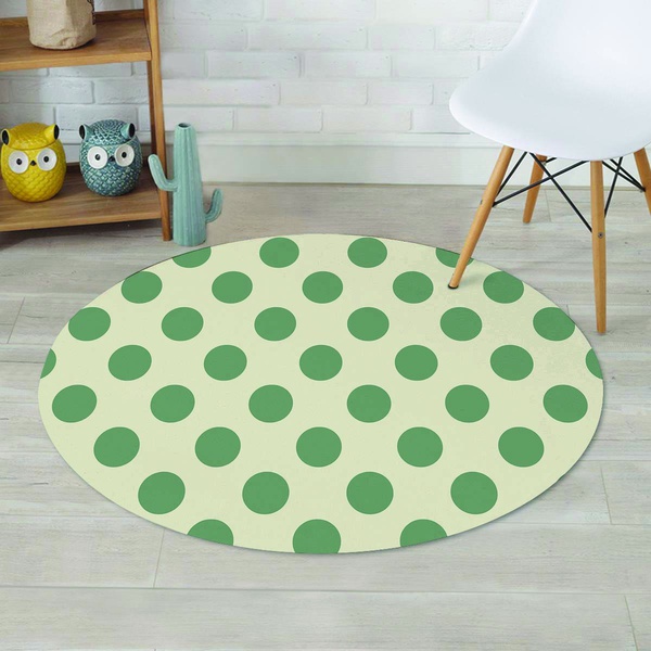 Cream And Emerald Polka Dot Round Rug